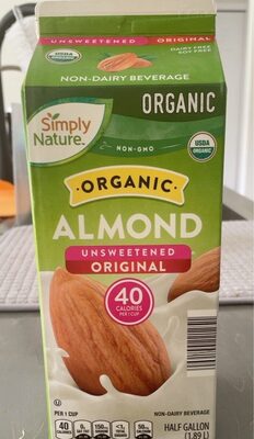 Calories in Simply Nature Organic Almond Unswetened Original Milk