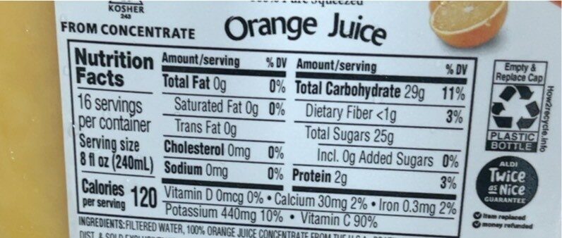 Nature’s Nectar Orange Juice - Tableau nutritionnel - en