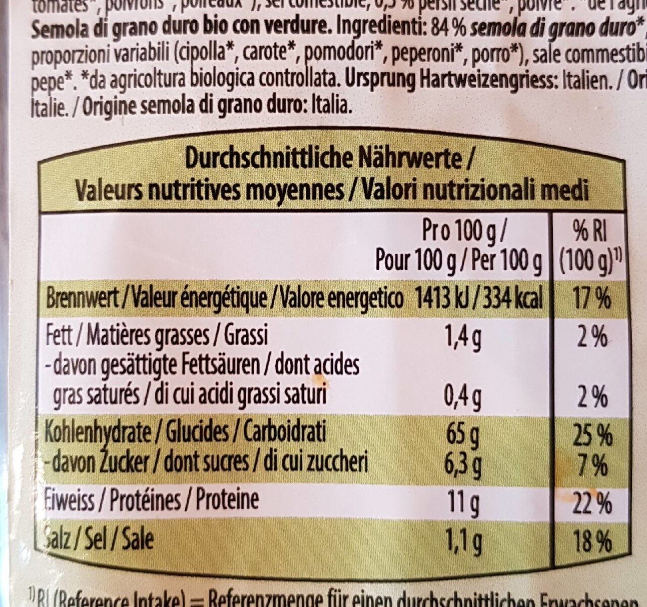 Bio Gemüse Couscous - Nährwertangaben - fr