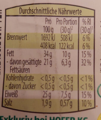 Bergbauern Heumilch Sennkäse natur - Tableau nutritionnel - de