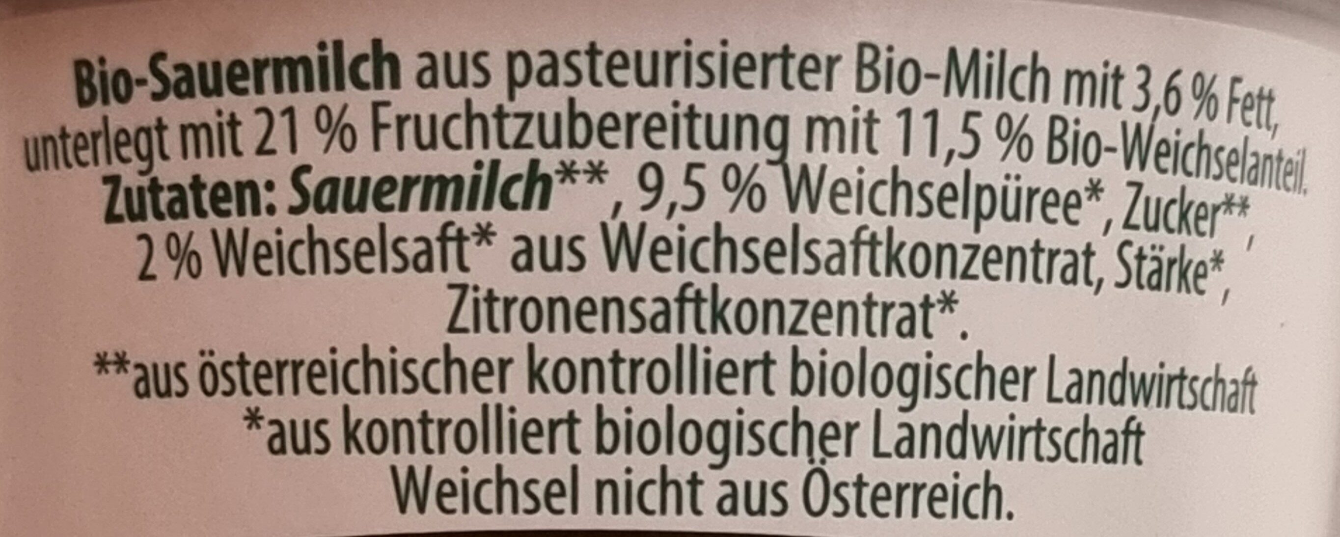 Gerührte Sauermilch Weichsel - Ingrédients - de