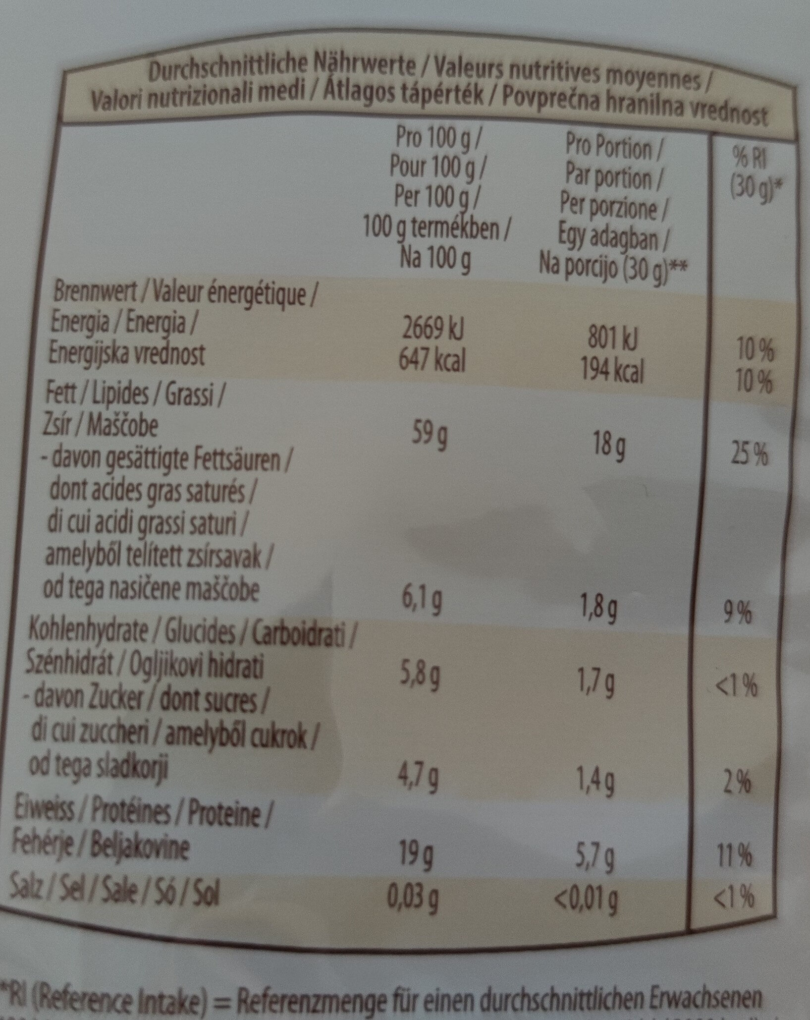 Mélange de noix - Nutrition facts