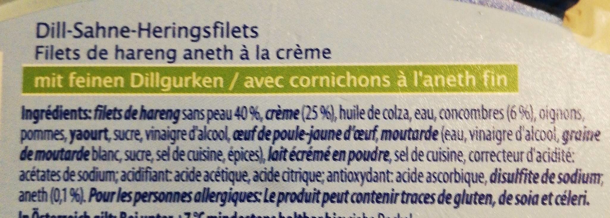 Filets de hareng aneth à la crème - Ingredienti - fr