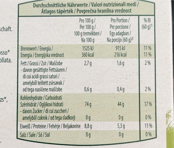 Basmati Reis  VK - Nutrition facts