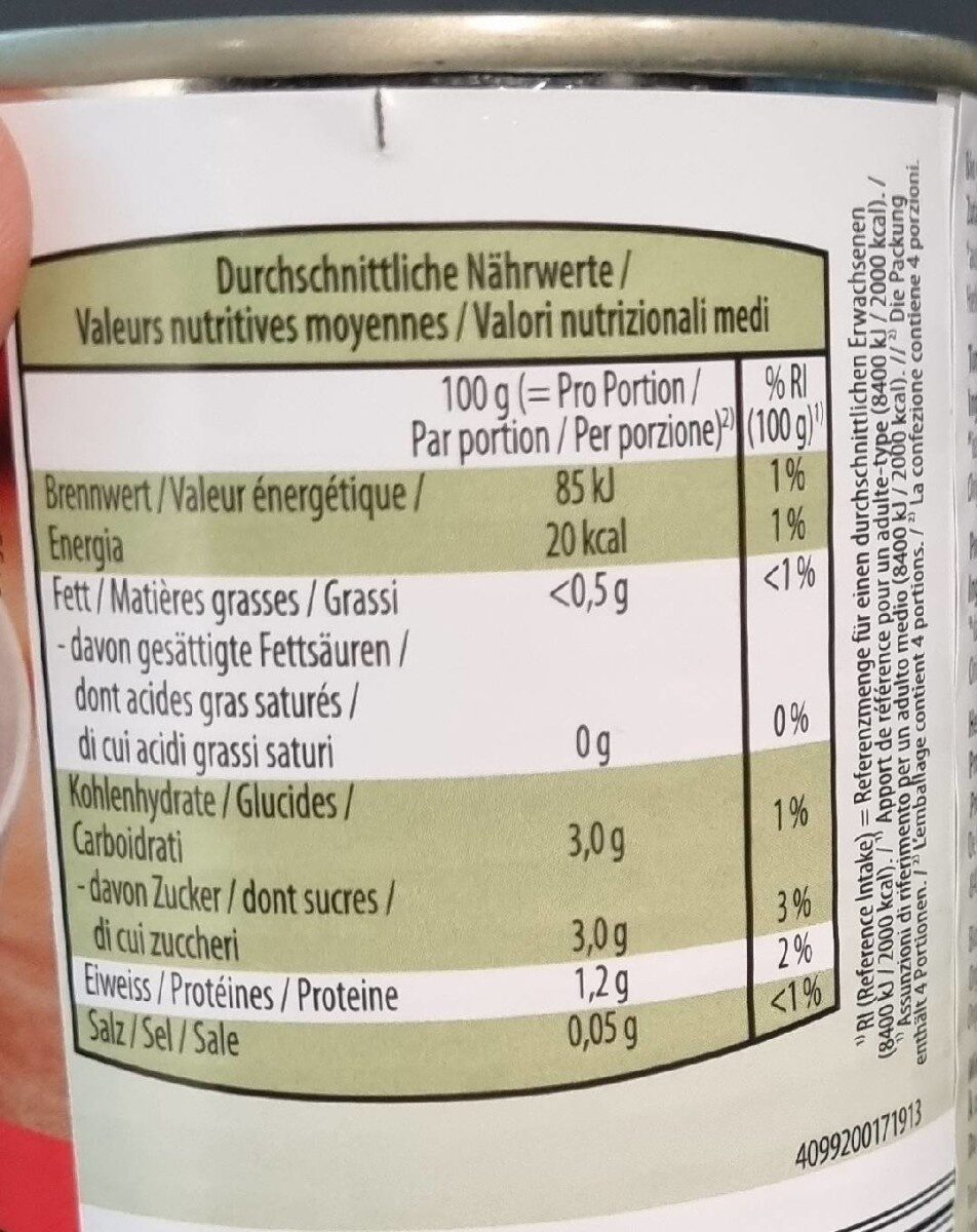 Tomates bio pelées - Nährwertangaben - en