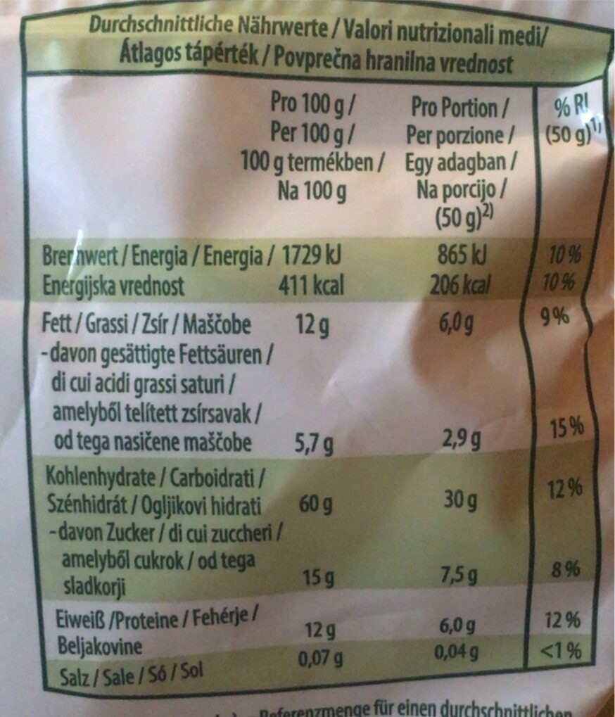 Biomüsli spelt & chocolate - Nutrition facts