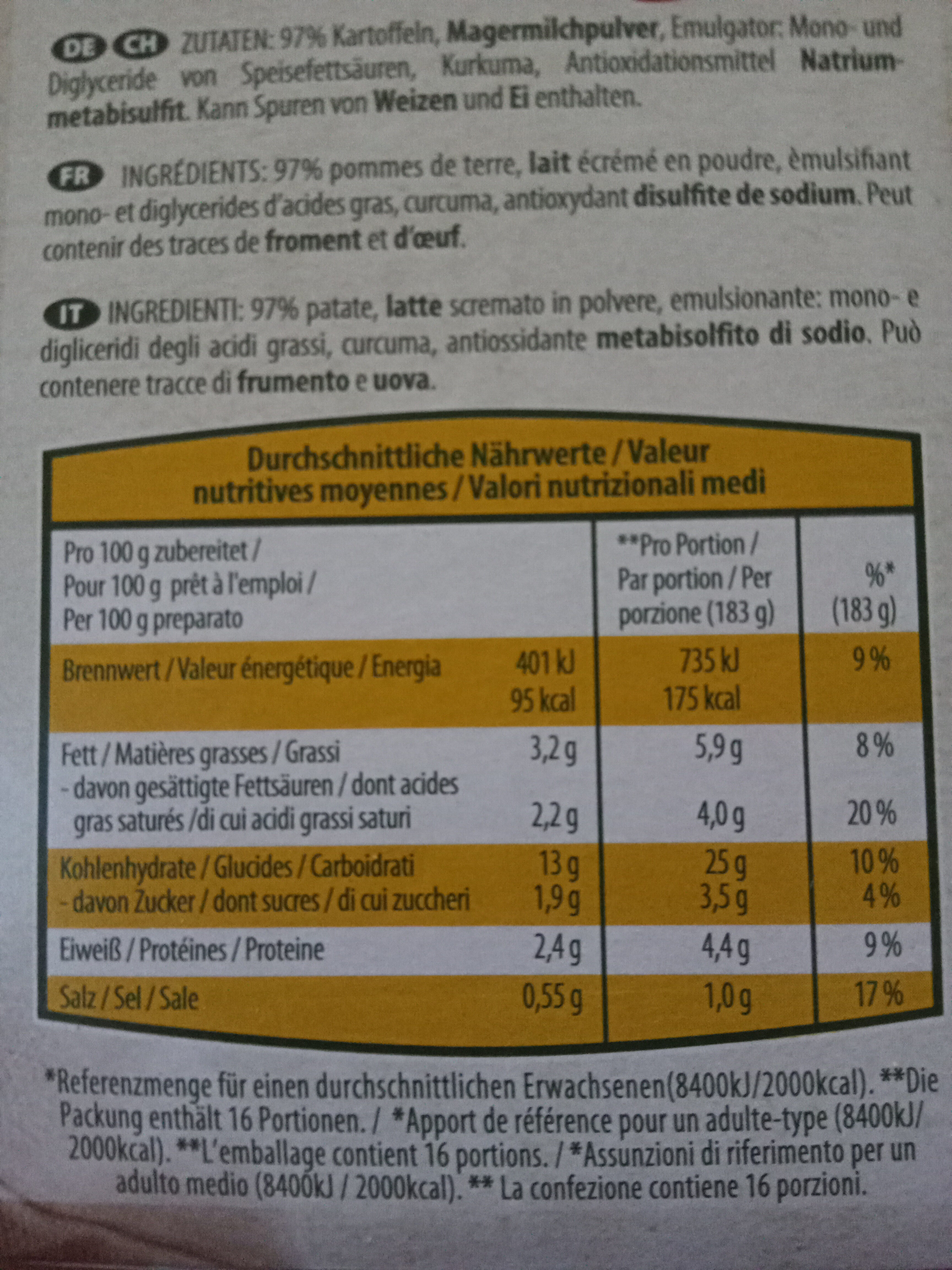 Kartoffelstock - Ingredienti - fr