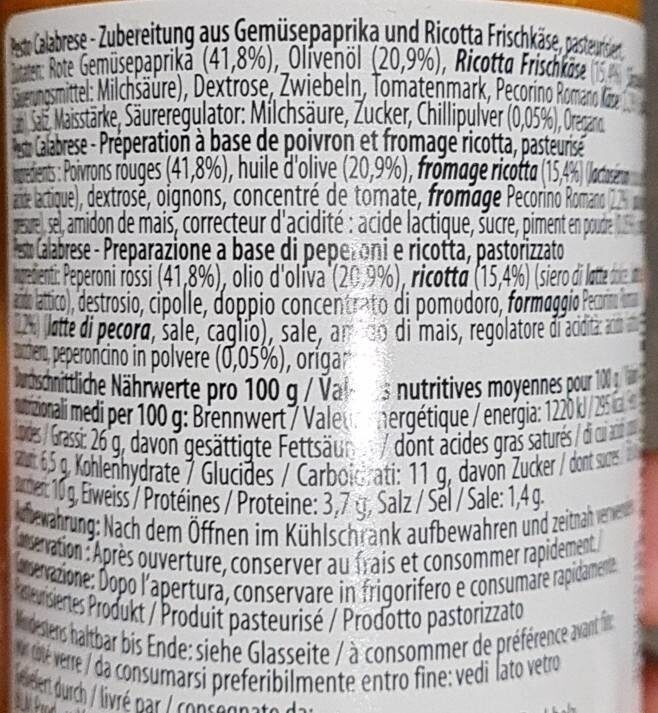 Pesto calabrese - Nutrition facts - fr