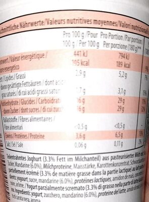 Joghurt Mandarine Mandarino - Tableau nutritionnel