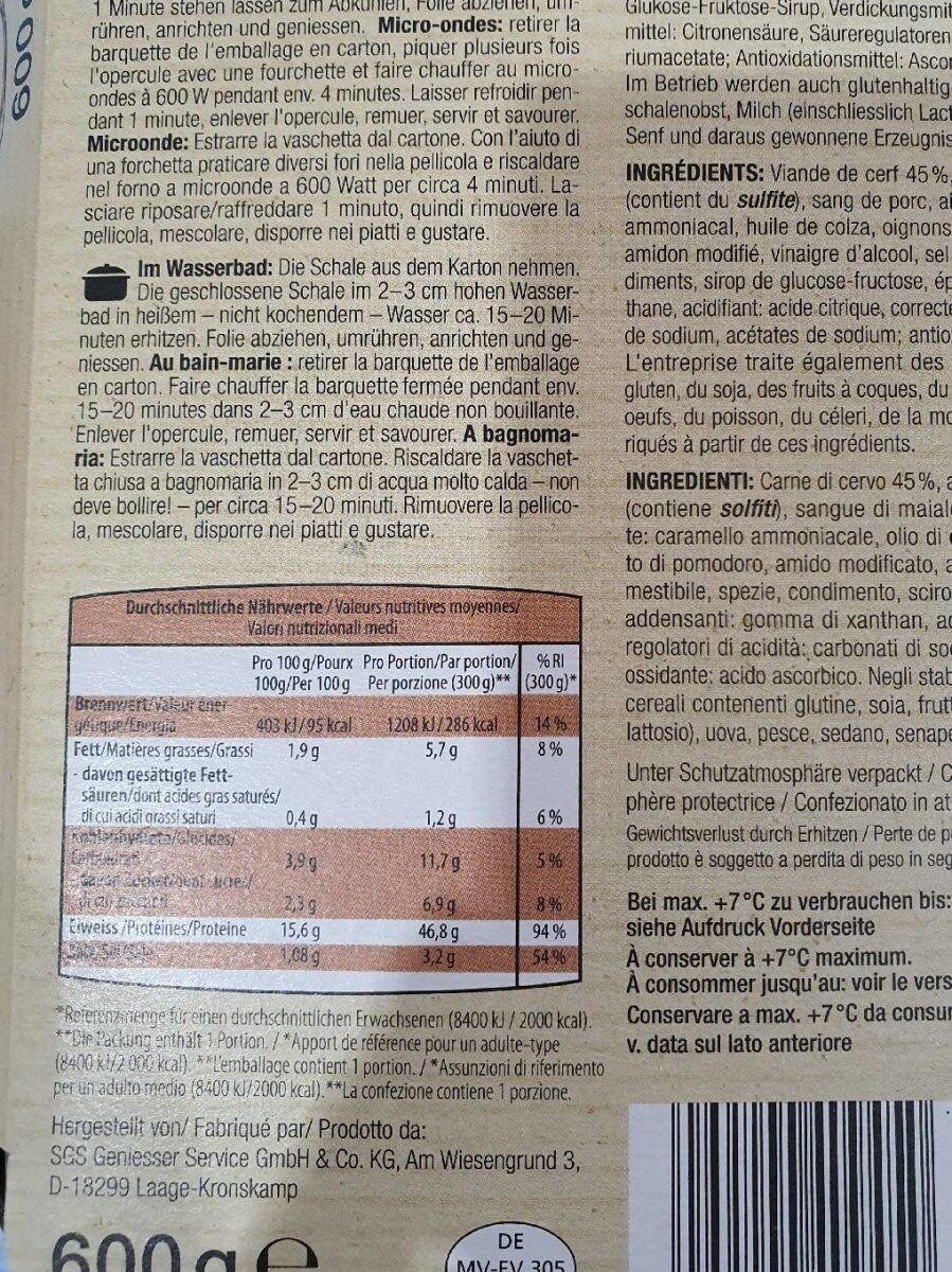 Civet de cerf - Valori nutrizionali - fr