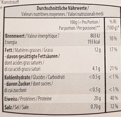 Hohrücken Steak mit Kräuter - Nutrition facts - de