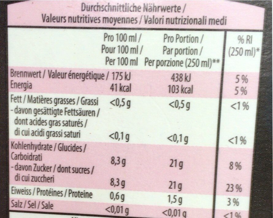 Pink Grapefruit Saft - Valori nutrizionali - fr