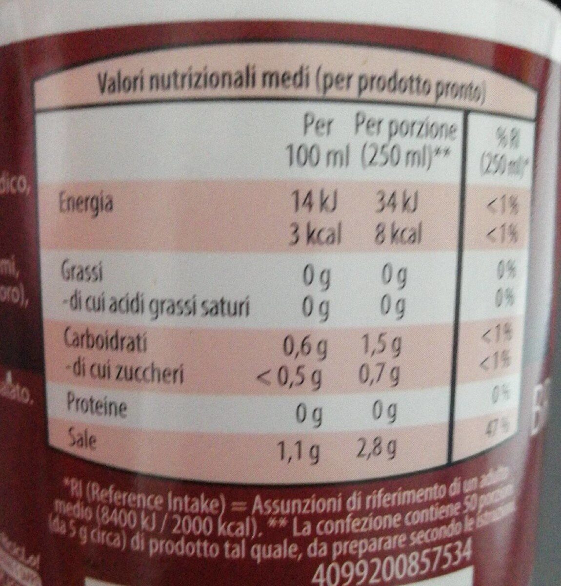 Brodo granulare 250 gr - Nutrition facts - it