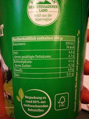 Cremiger Joghurt mild - Nährwertangaben