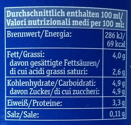 Frische Bio-Alpenmilch 3,8% - Nährwertangaben