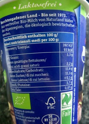Bioghurt laktosefrei vanille - Ingredients - fr