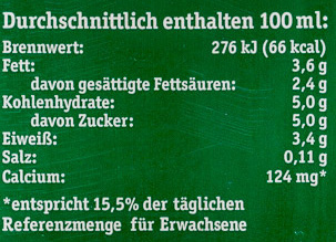H-Milch 3.5 % - حقائق غذائية - de