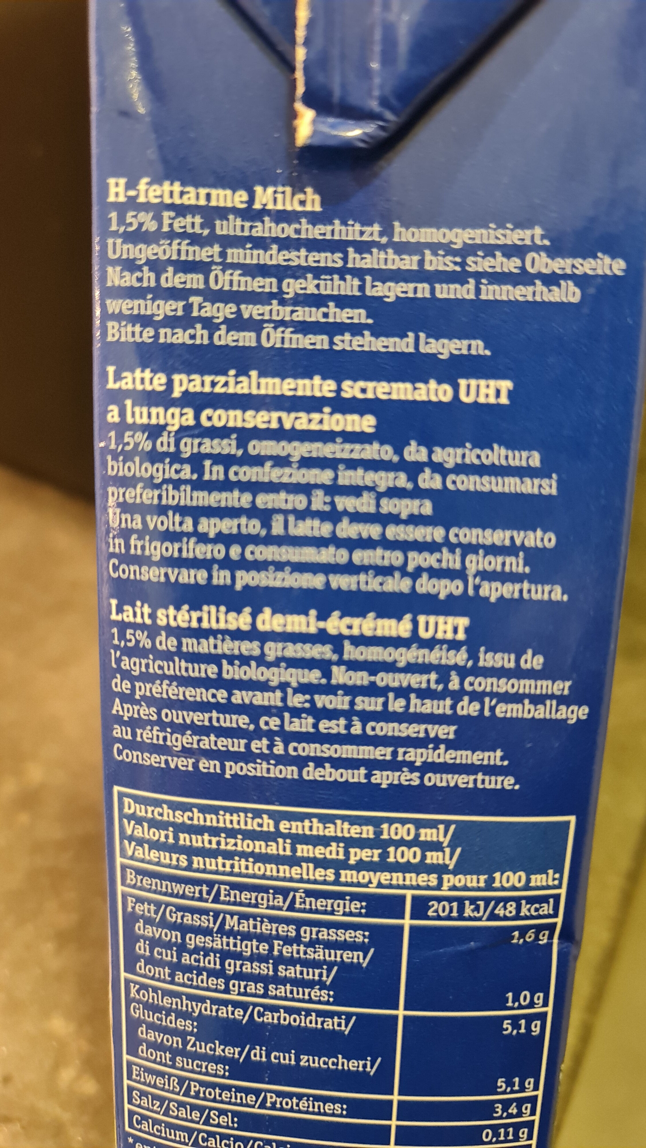 M-Haltbare Bio-Alpenmilch 1,5 % - Zutaten