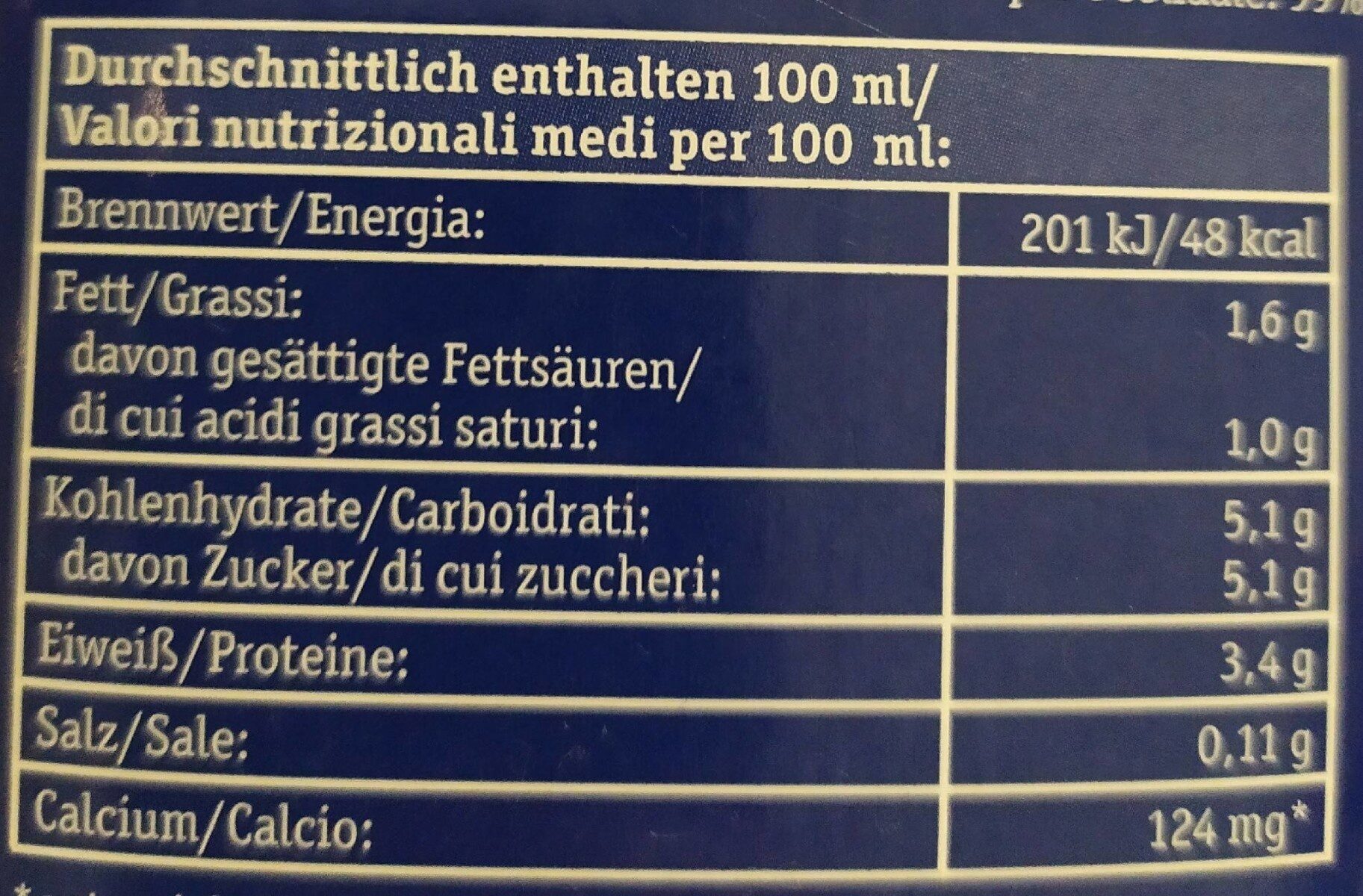 Frische fettarme Bio Alpenmilch Laktosefrei - Nutrition facts - de