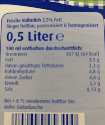 Milch 3,5% - Zutaten