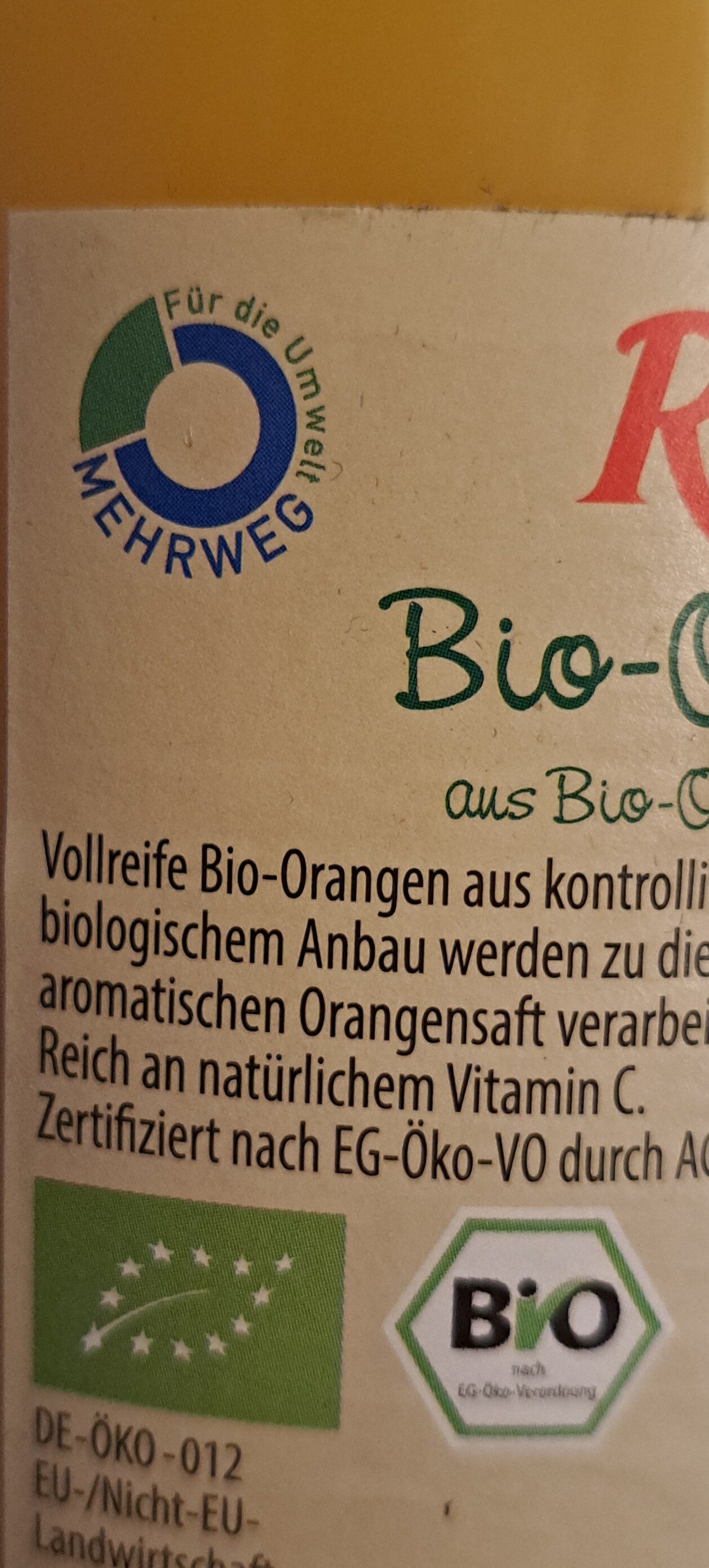 Bio - Orangensaft - Wiederverwertungsanweisungen und/oder Verpackungsinformationen