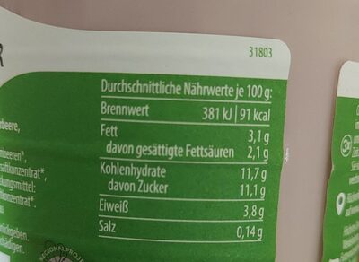 Bio-Joghurt mild - Himbeere-Holunder - Nährwertangaben