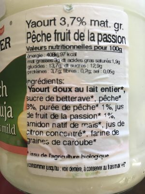 Yaourt Peche Maracuja - Ingredienser - fr
