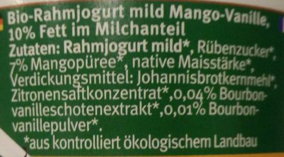 Bio-Rahmjogurt - Mango-Vanille - Zutaten