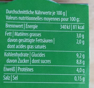 Die Zuckerreduzierten Bio-Jogurts Heidelbeere - Nährwertangaben