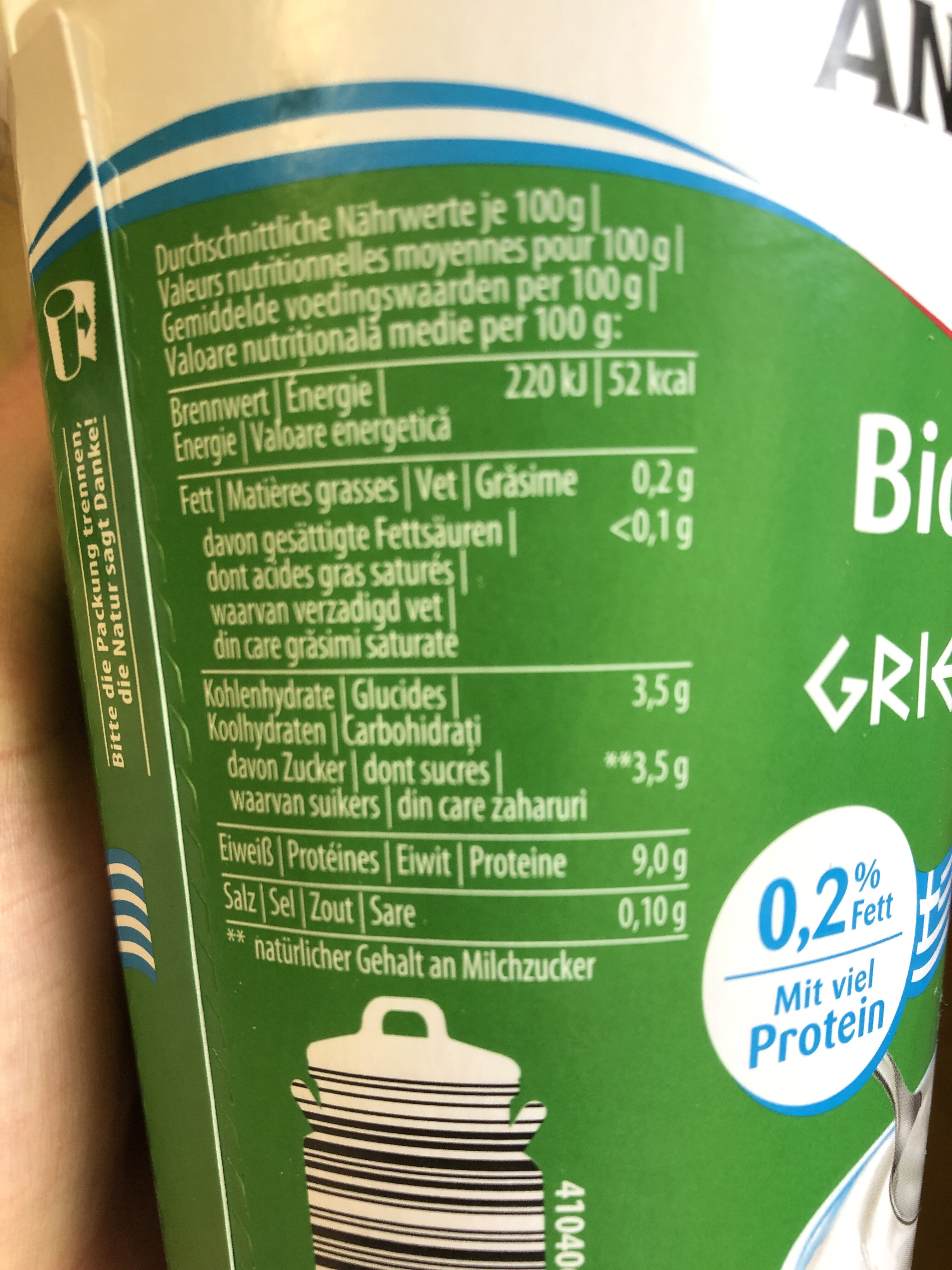 Bio-Joghurt Griechischer Art - Informació nutricional - de