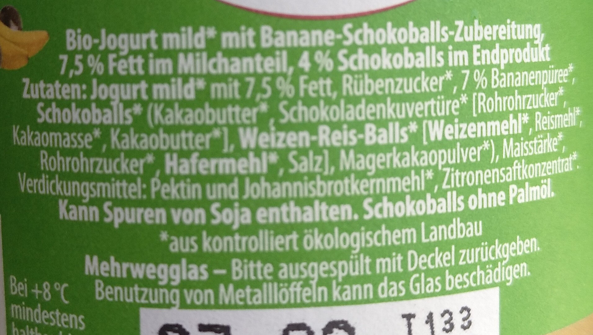Bio - Dessertjogurt Schokoballs Banane - Zutaten