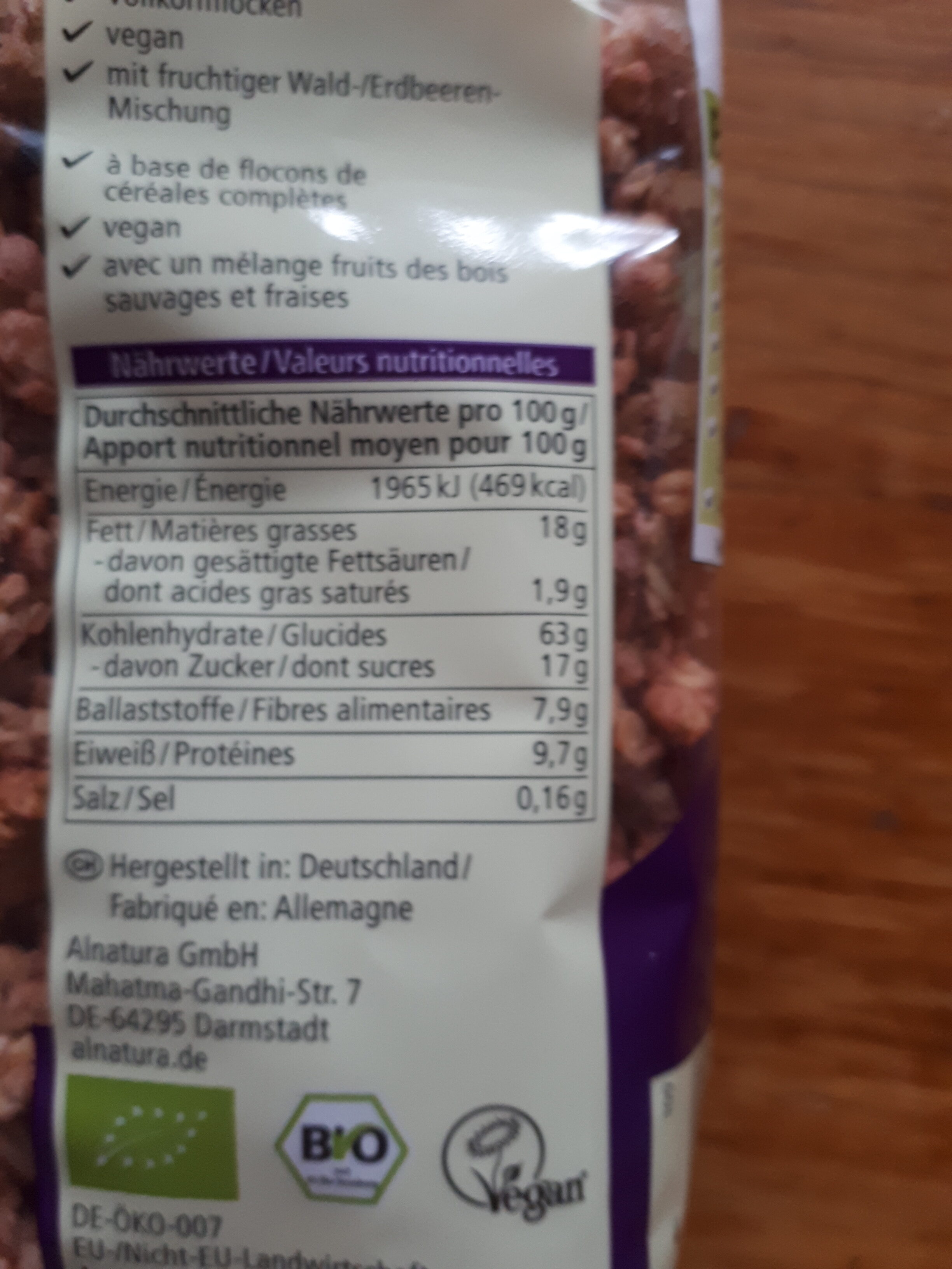 Waldbeere Hafer Crunchy - Tableau nutritionnel