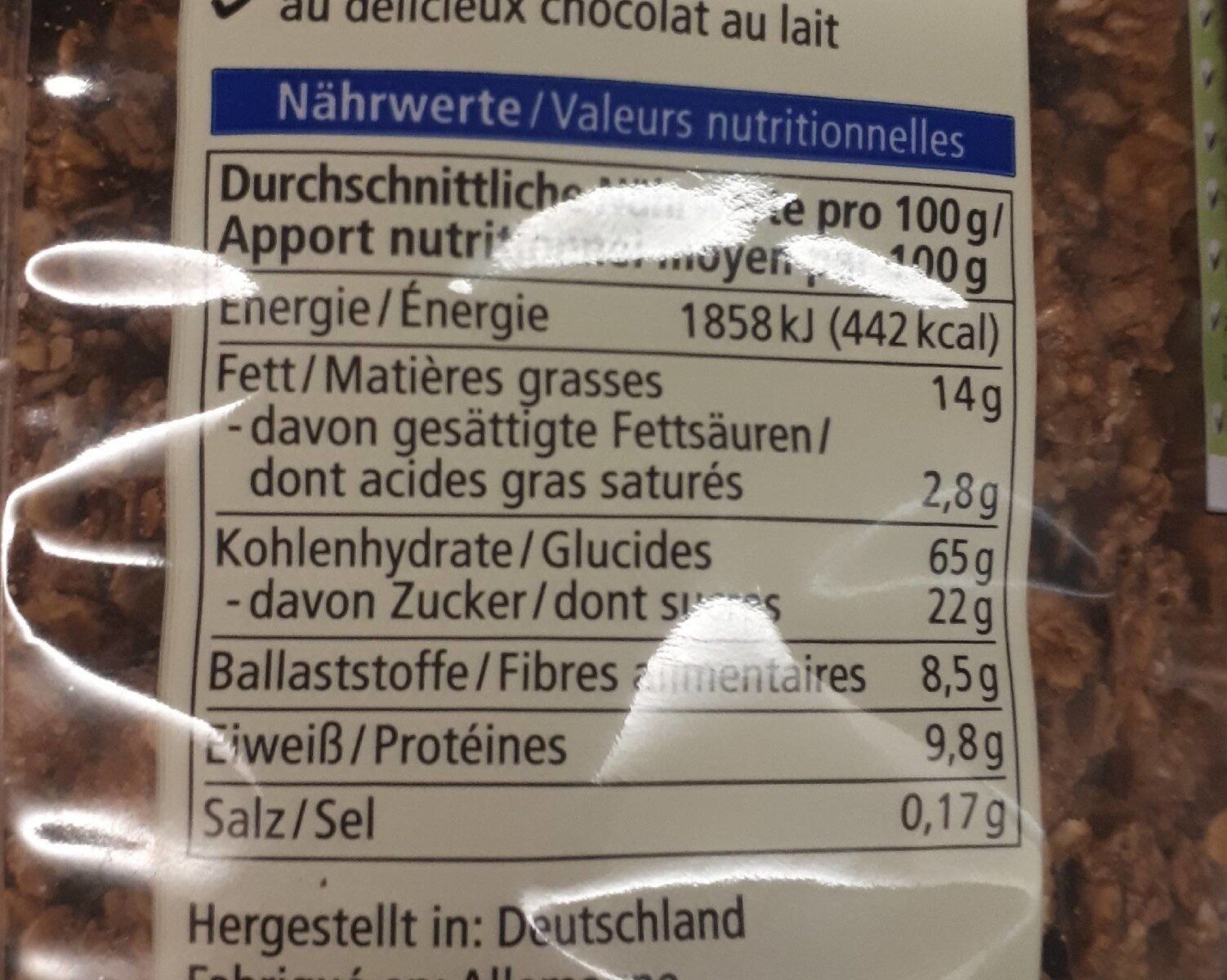Schocko Hafer Crunchy - Valori nutrizionali - de