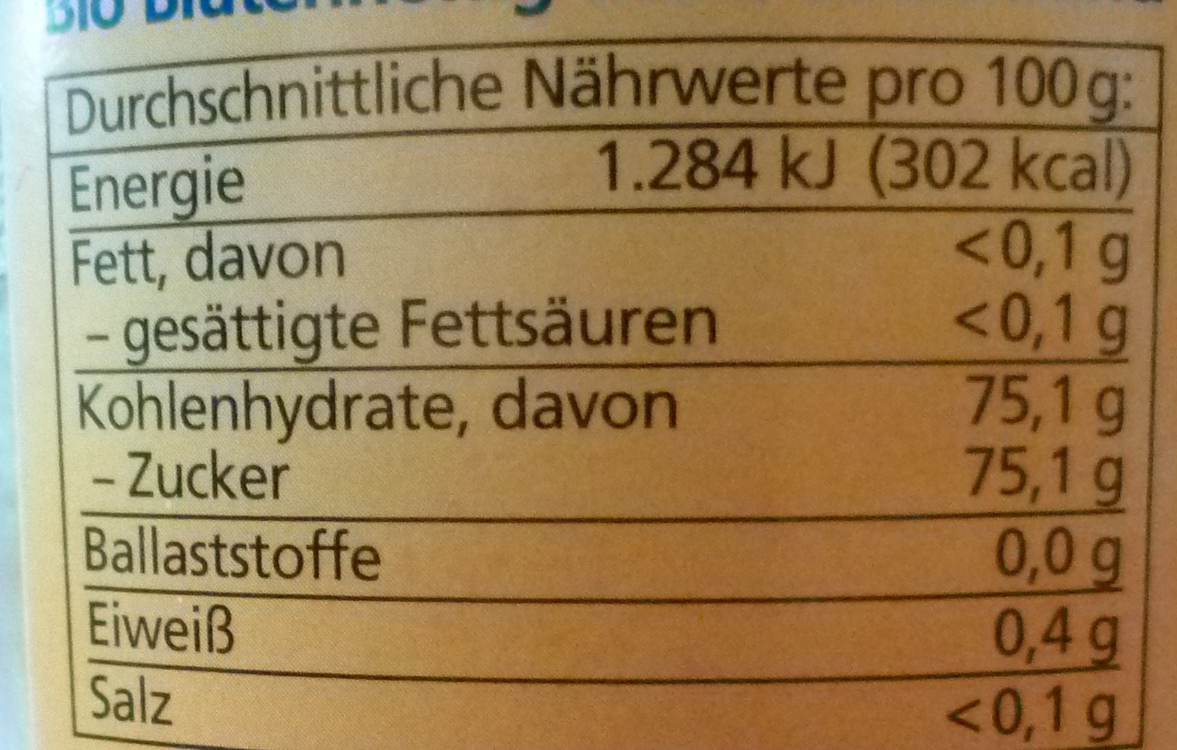 Deutscher Blütenhonig - Nutrition facts