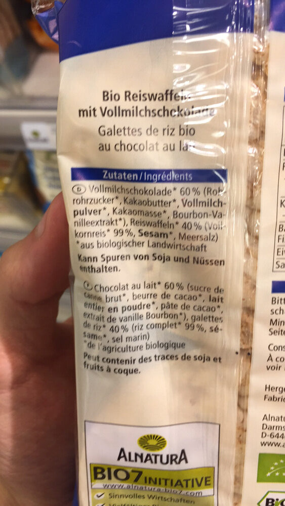 Vollmilch Schoko Reiswaffeln - Ingredienti - de