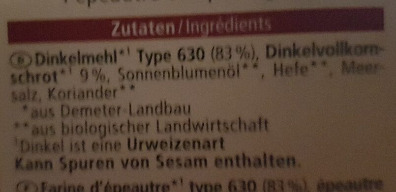 Dinkel Zwieback - Ingredients - de