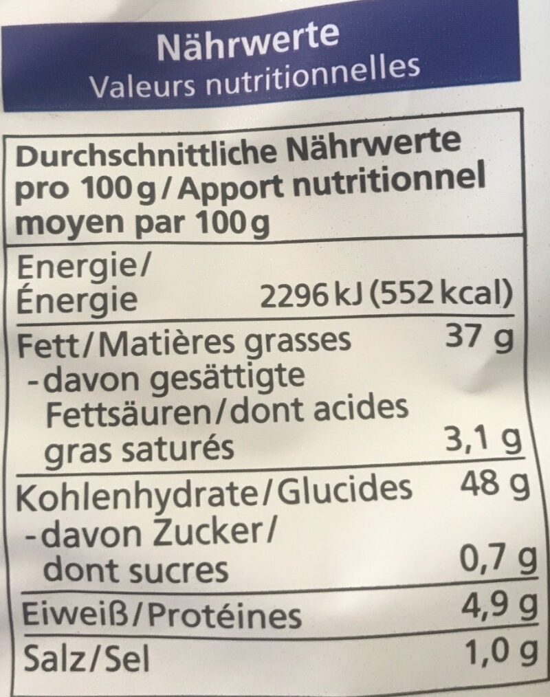 Kartoffelchips Meersalz - Nutrition facts - de