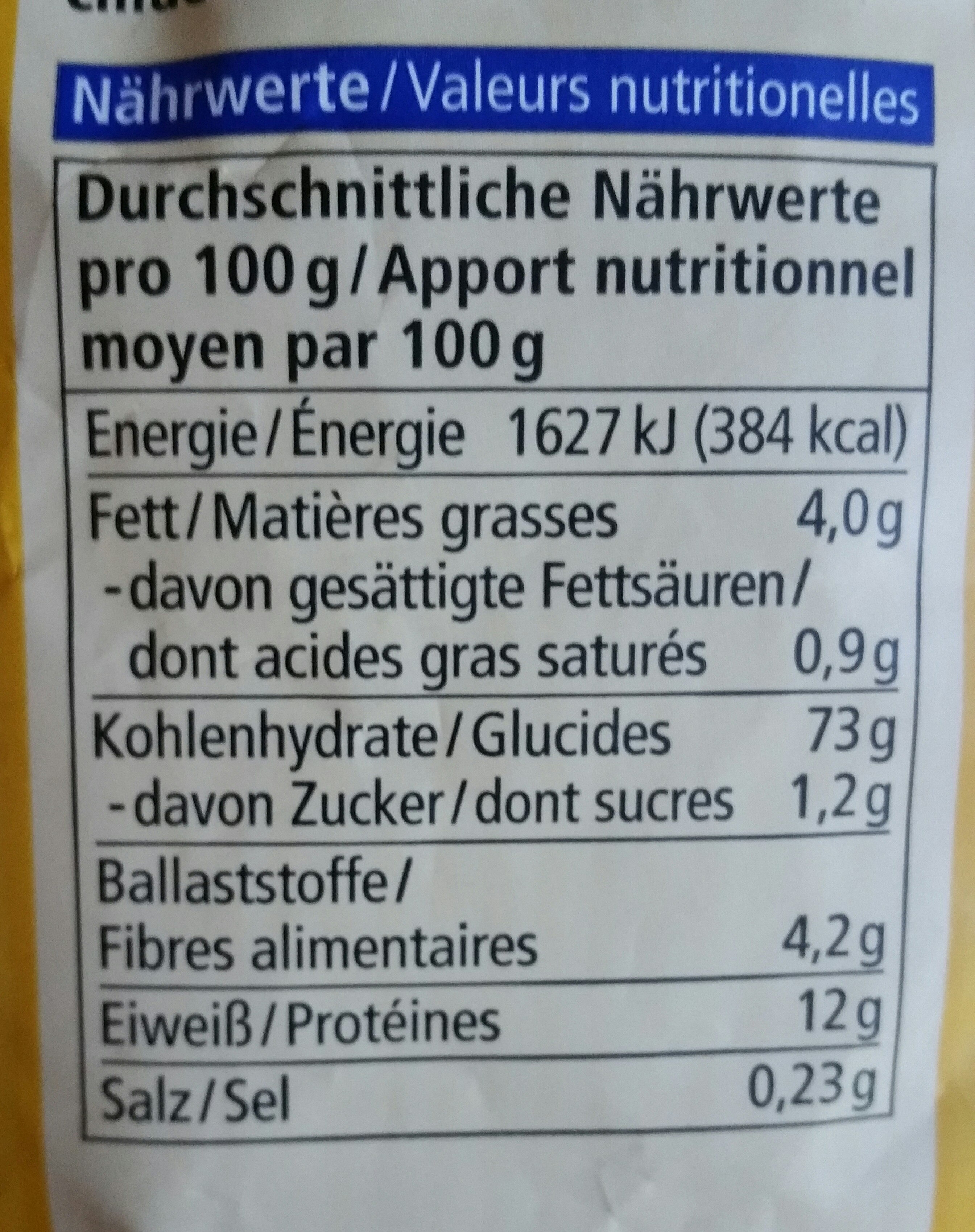 Bio Hirse Bällchen - Tableau nutritionnel