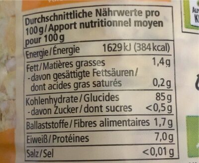Maiswaffeln, Natur, Ohne Salz - Tableau nutritionnel