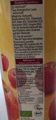 Apfelsaft naturtrüb - Nährwertangaben