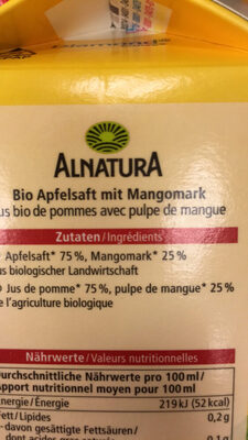 Apfel Mango Saft - Ingredienti - de