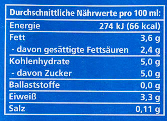 Haltbare Alpenmilch 3,5% - Nährwertangaben