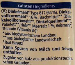 Mini Dinkel Stangen - Ingredienser - de