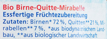 Birne-Quitte-Mirabelle - Ingredients - de