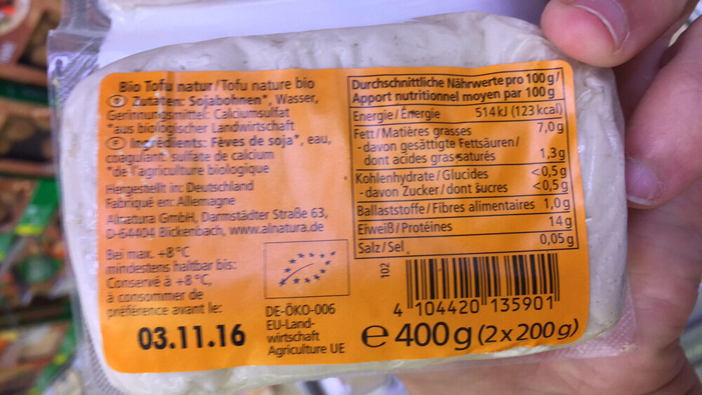 Tofu natur Doppelpack - Nutrition facts