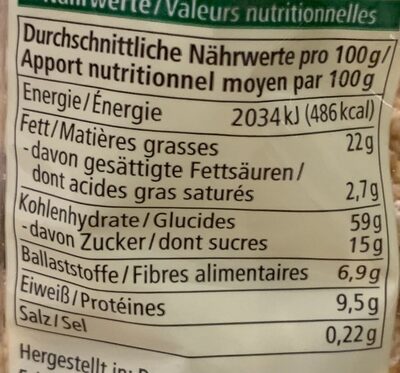 Crunchy aux noisettes - Nährwertangaben