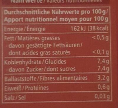 Myrtille non sucrées - Tableau nutritionnel