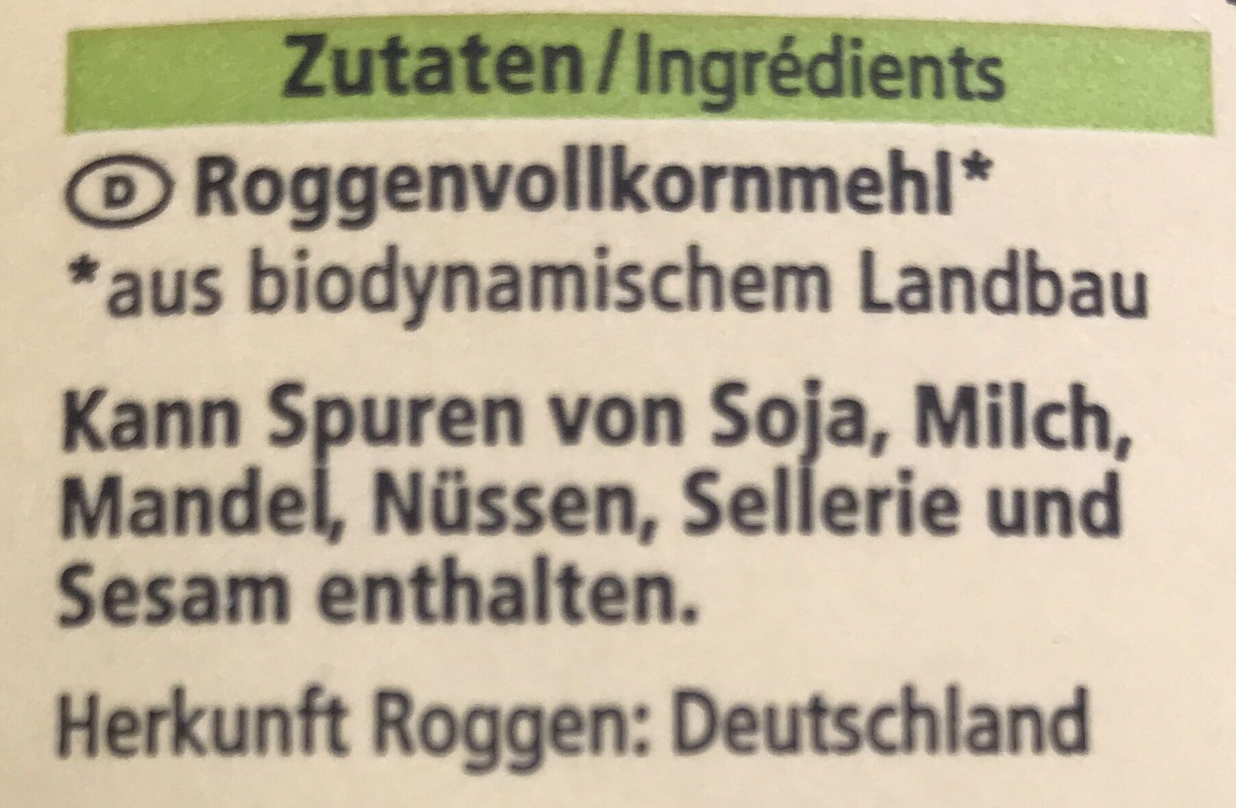 Roggen Vollkorn Mehl - Zutaten
