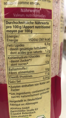 Rote Beeren Porridge - Tableau nutritionnel