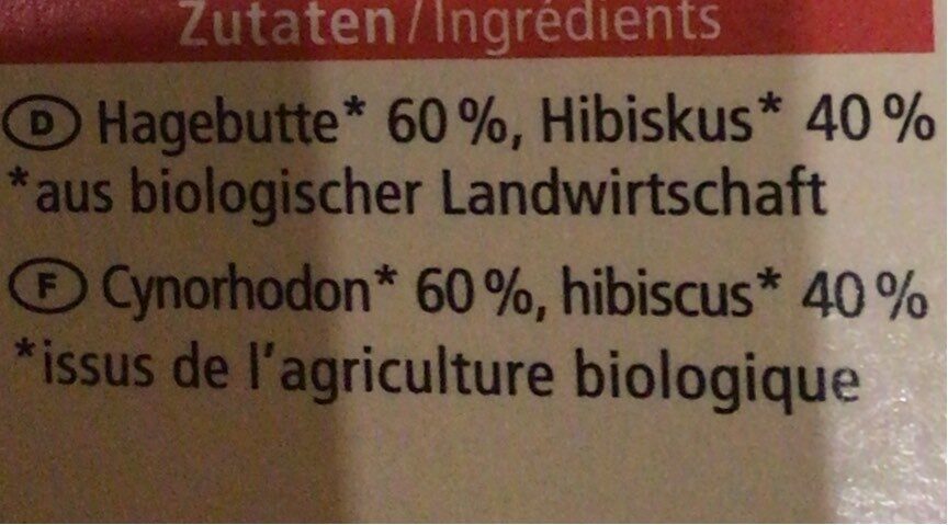 Infusion de cynorhodon avec de l'hibiscus - Nutrition facts - fr